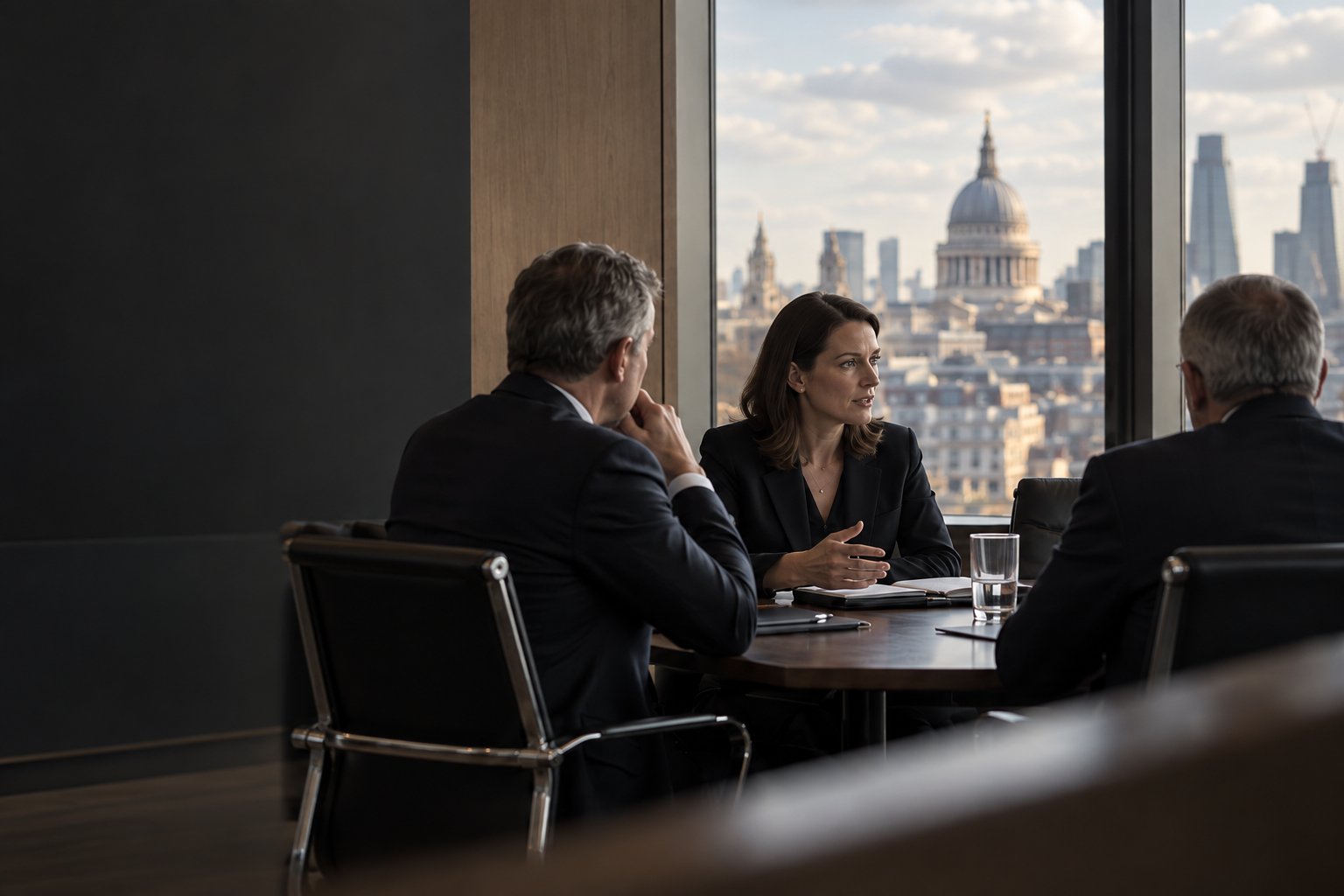 Senior advisers in a business strategy discussion