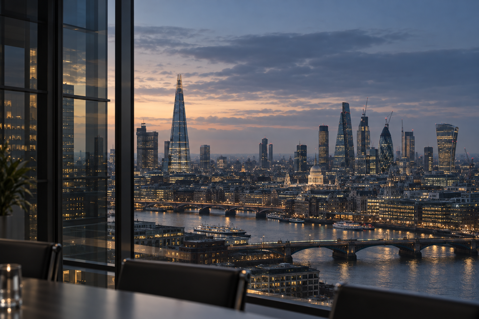 International financial district viewed from a modern office